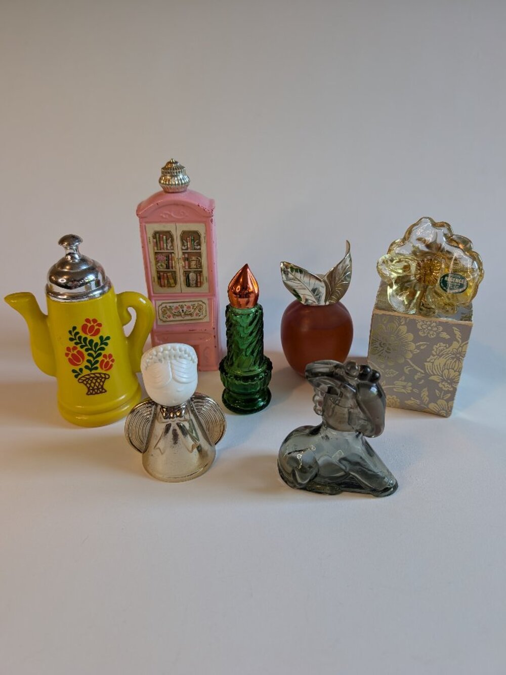 Vintage Avon Perfume/Cologne Collectible Glass Bottles Lot of 7 - Burro, Flower